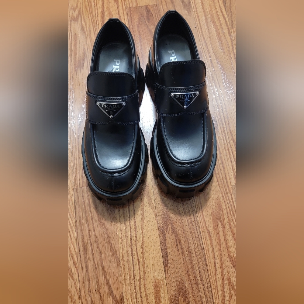 Prada Black Nero Leather Monolith Loafers